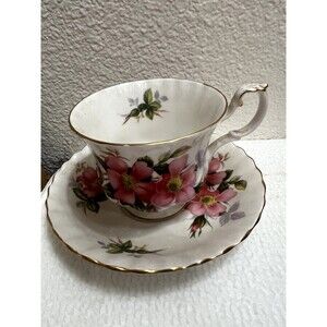 Vintage Royal Albert Bone China England Prairie Rose Cup and Tray